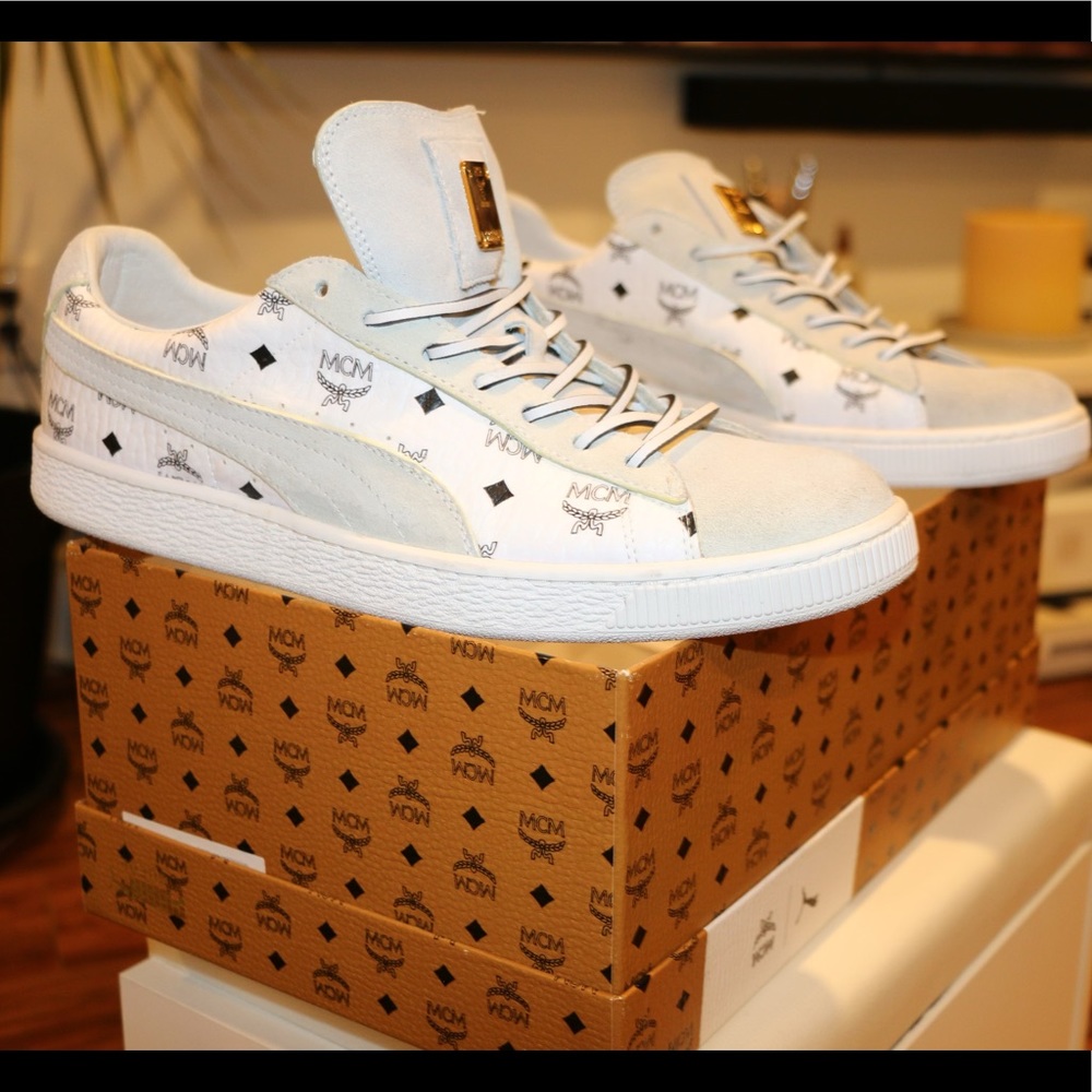 Mens Puma x MCM suede classic sneakers. “Whisper White”. Size 10.5